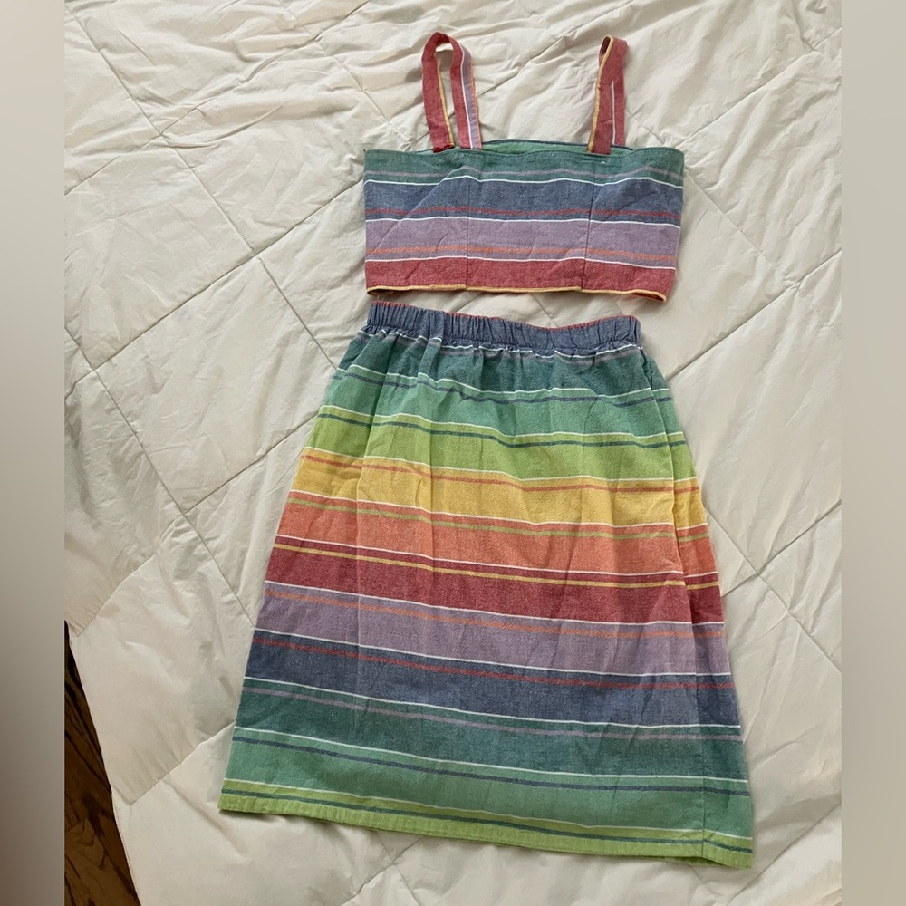 Franklin Jay Handmade Two Piece Rainbow Beach Set S/M Stripes - Picture 3 of 15